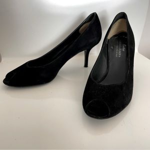 DONALD J. PLINER COUTURE SUEDE OPEN TOE PUMP SZ 8 M  ITALY.